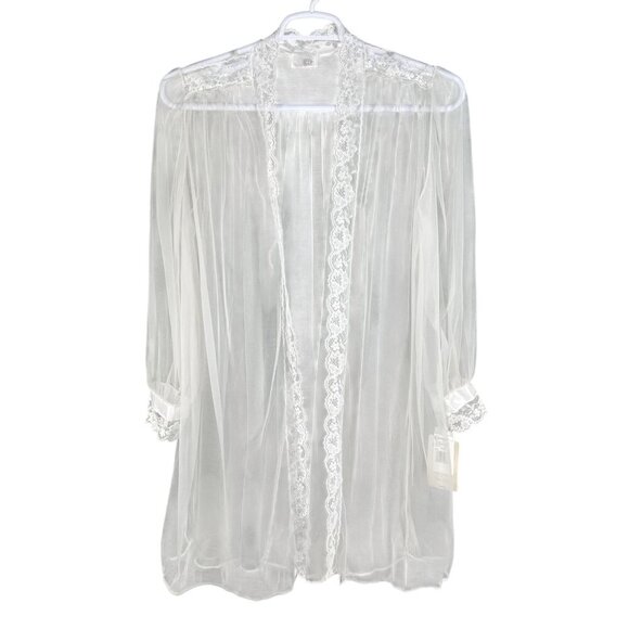 NWT Cinema Etoile Women L White Chiffon Robe Satin Babydoll Chemise Peignoir Set - Picture 4 of 16